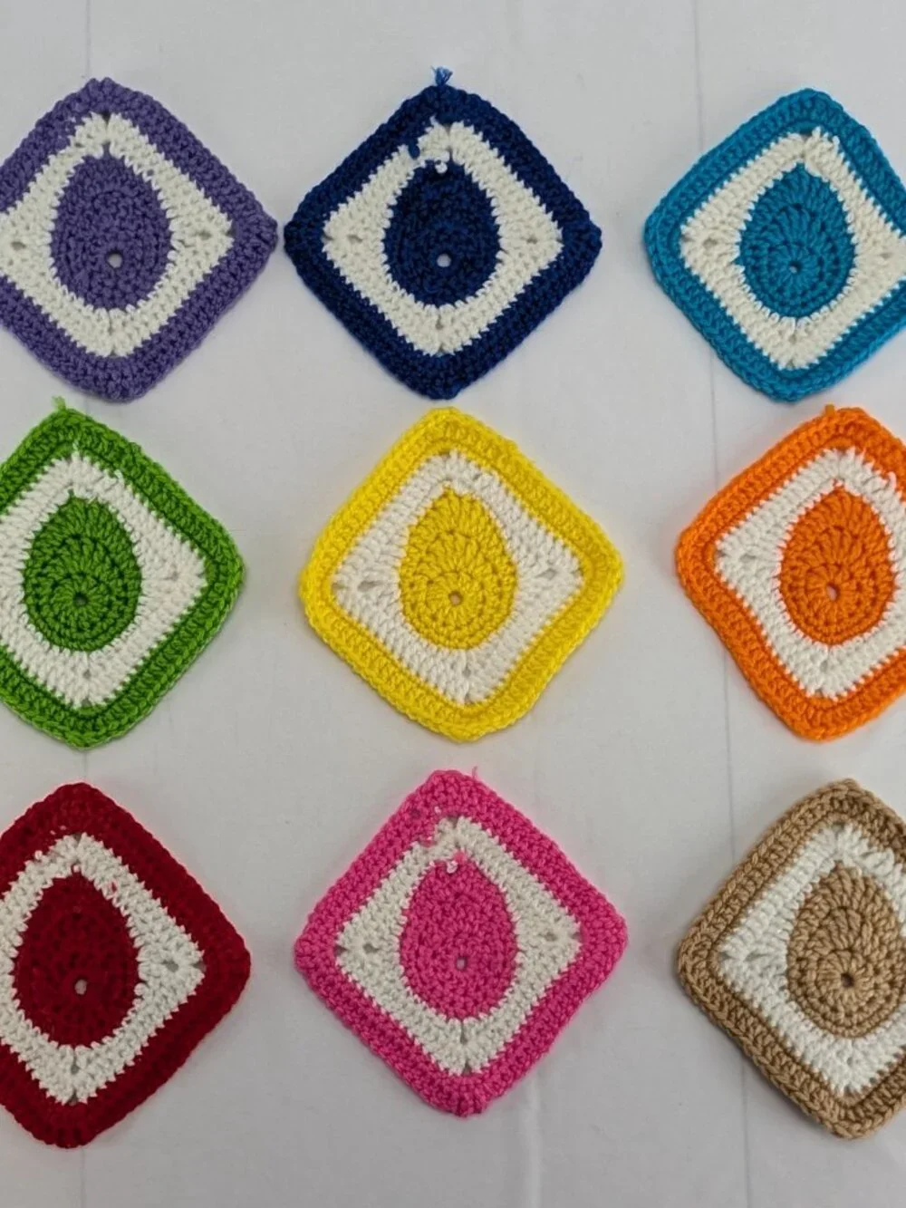 Handmade Crochet Potholders Set of 9 Multicolor Hot Pads Egg Center Rainbow 5